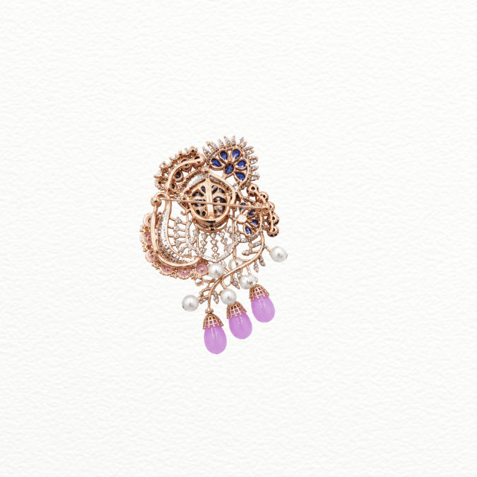 Silver Divine Shrinathji Cz Pendant Brooch - Multicolor Gemstone & Pearl Traditional Statement Jewelry - SAC60147 close-up view