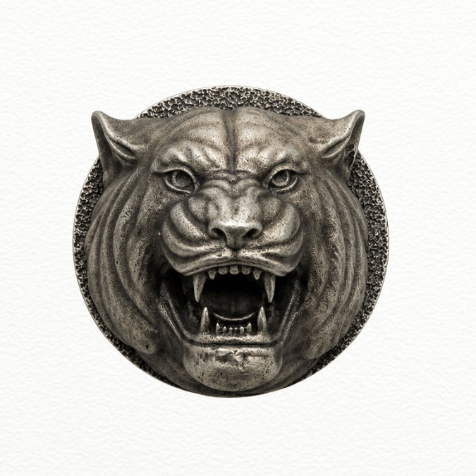 Silver Men’S Oxidized Sterling Silver Roaring Tiger Button - Sac60187