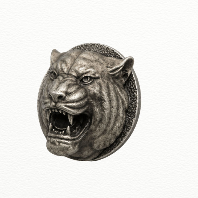 Silver Men’S Oxidized Sterling Silver Roaring Tiger Button - SAC60187 side view
