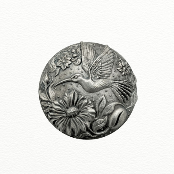 Silver Button Men’S Oxidized Sterling Silver Hummingbird & Botanical Relief Cufflinks - Sac60188