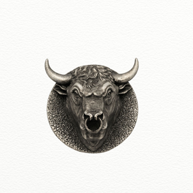 Silver Button Men’S Oxidized Sterling Silver Raging Bull Head - Sac60186