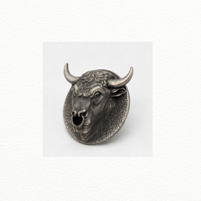 Silver Button Men’S Oxidized Sterling Silver Raging Bull Head - SAC60186 side view