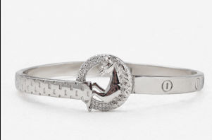 Silver Men’S Sterling Silver Horse Motif Bangle Bracelet With Zirconia Accents - ABR62250 side view