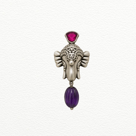 Silver Brooch Ganesha Face Pendant For Men - 925 Sterling Silver - SAC60282 front view