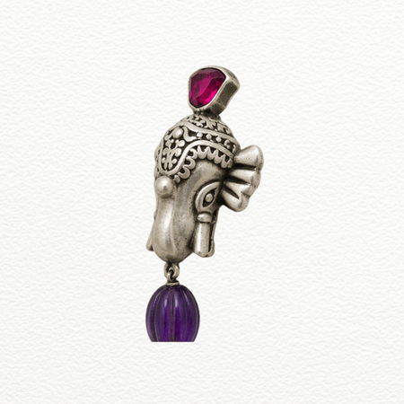 Silver Brooch Ganesha Face Pendant For Men - 925 Sterling Silver - SAC60282 side view