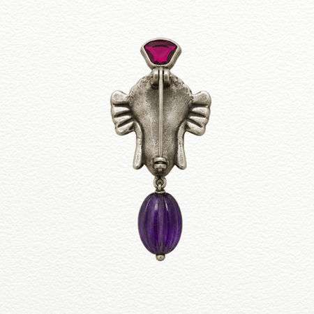Silver Brooch Ganesha Face Pendant For Men - 925 Sterling Silver - SAC60282 close-up view