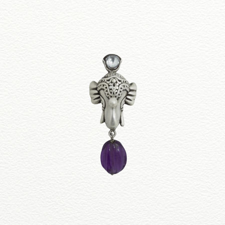 Silver Brooch Ganesha Trunk Pendant For Men - 925 Sterling Silver - SAC60279 front view