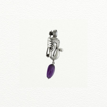 Silver Brooch Ganesha Trunk Pendant For Men - 925 Sterling Silver - SAC60279 side view