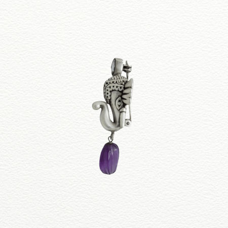 Silver Brooch Ganesha Trunk Pendant For Men - 925 Sterling Silver - SAC60279 close-up view