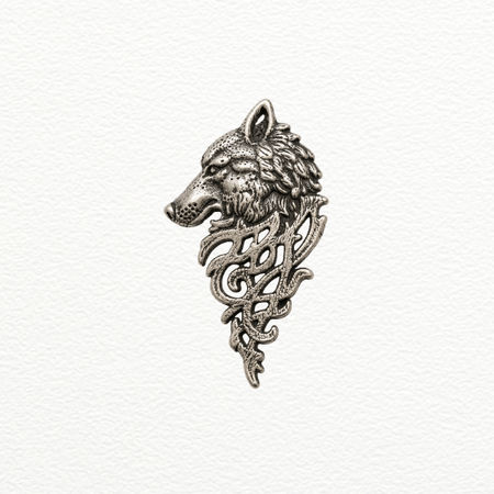 Silver Brooch Wolf Head Pendant For Men - 925 Sterling Silver - SAC60272 front view
