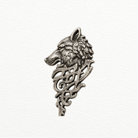 Silver Brooch Wolf Head Pendant For Men - 925 Sterling Silver - SAC60272 side view