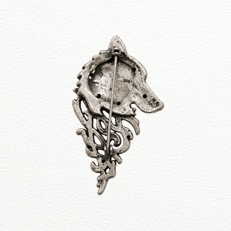 Silver Brooch Wolf Head Pendant For Men - 925 Sterling Silver - SAC60272 close-up view