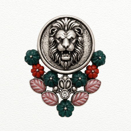 Silver Brooch Lion Crest Pendant For Men - 925 Sterling Silver - SAC60269