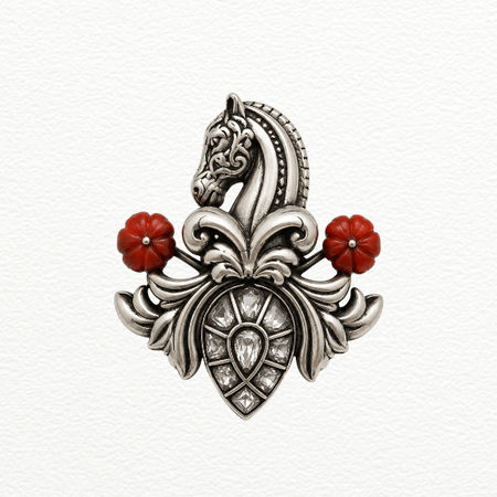 Silver Brooch Horse Crest Pendant For Men - 925 Sterling Silver - SAC60265 side view