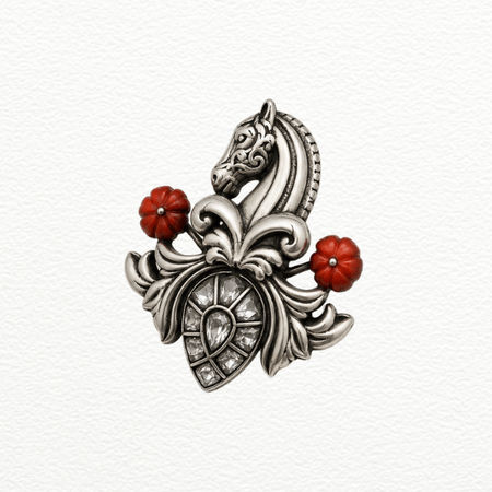 Silver Brooch Horse Crest Pendant For Men - 925 Sterling Silver - SAC60265 close-up view