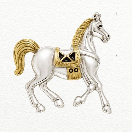 Silver Brooch Royal Horse Pendant For Men - 925 Sterling Silver - Sac60258