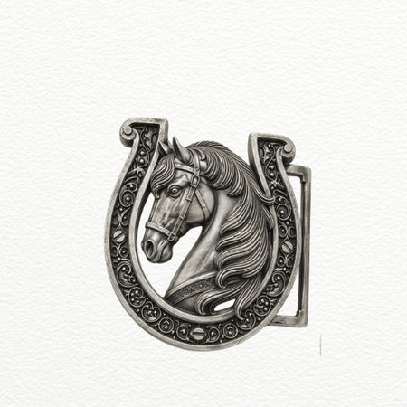Silver Horse Horseshoe Belt Buckle For Men - 925 Sterling Silver - SAC60241