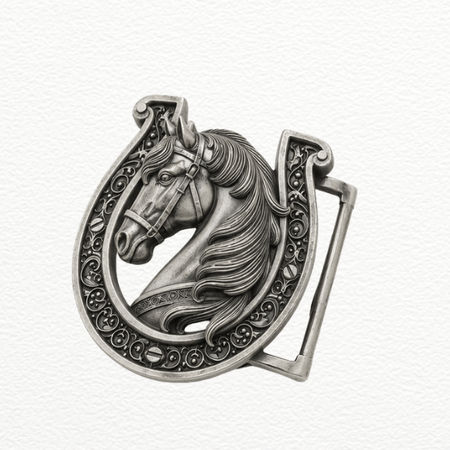 Silver Horse Horseshoe Belt Buckle For Men - 925 Sterling Silver - SAC60241 side view