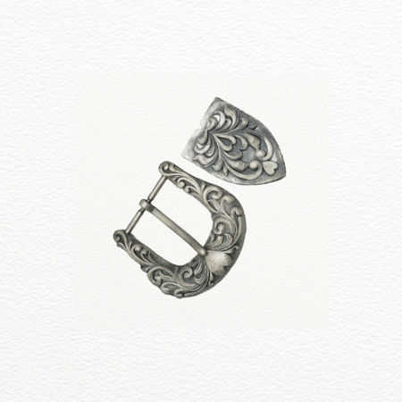 Silver Western Belt Buckle Set For Men - 925 Sterling Silver - SAC60243