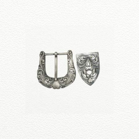 Silver Western Belt Buckle Set For Men - 925 Sterling Silver - SAC60243 side view
