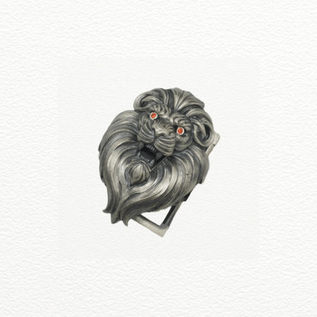 Silver Lion Head Belt Buckle For Men - 925 Sterling Silver - SAC60237 side view