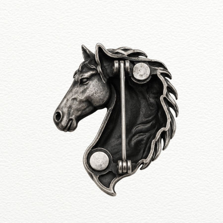 Silver Horse Head Brooch For Men - 925 Sterling Silver - SAC60235 side view