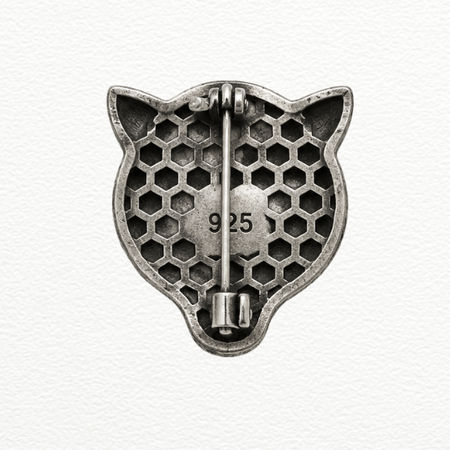 Silver Panther Head Brooch For Men - 925 Sterling Silver - SAC60204 close-up view