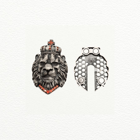Silver Crowned Lion Brooch For Men - 925 Sterling Silver - SAC60232