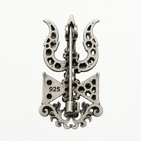 Silver Trishul & Damru Brooch For Men - 925 Sterling Silver - SAC60216 side view