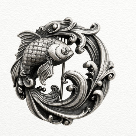 Silver Koi Fish Brooch For Men - 925 Sterling Silver - SAC60211 close-up view