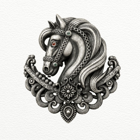 Silver Royal Horse Brooch For Men - 925 Sterling Silver - SAC60205 close-up view