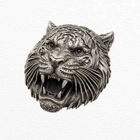 Silver Tiger Head Brooch For Men - 925 Sterling Silver - SAC60204 side view