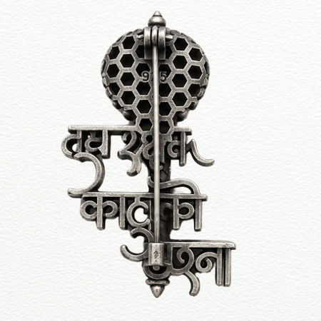 Silver Vasudhaiva Kutumbakam Brooch For Men - 925 Sterling Silver - SAC60201 close-up view