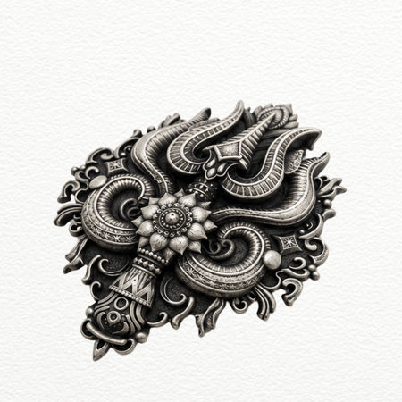 Silver Trishul Brooch For Men - 925 Sterling Silver - SAC60197 side view