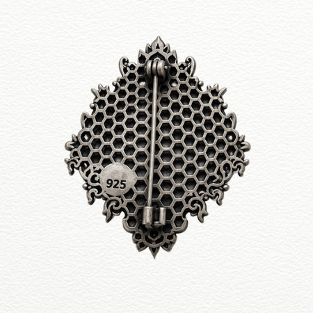 Silver Trishul Brooch For Men - 925 Sterling Silver - SAC60197 close-up view