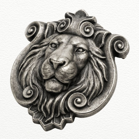 Silver Lion Crest Brooch For Men - 925 Sterling Silver - SAC60194