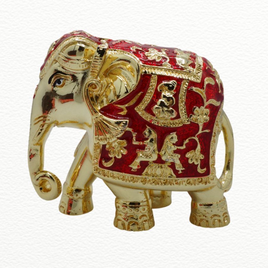 Gold Gift Item Plated Red Meenakari Gajant Laxmi Elephant Showpiece - Perfect Gift For Pune Homes - GAJ10928 front view