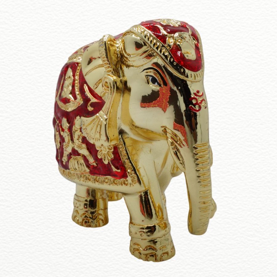 Gold Gift Item Plated Red Meenakari Gajant Laxmi Elephant Showpiece - Perfect Gift For Pune Homes - GAJ10928 side view