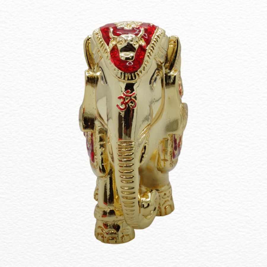 Gold Gift Item Plated Red Meenakari Gajant Laxmi Elephant Showpiece - Perfect Gift For Pune Homes - GAJ10928 detail view