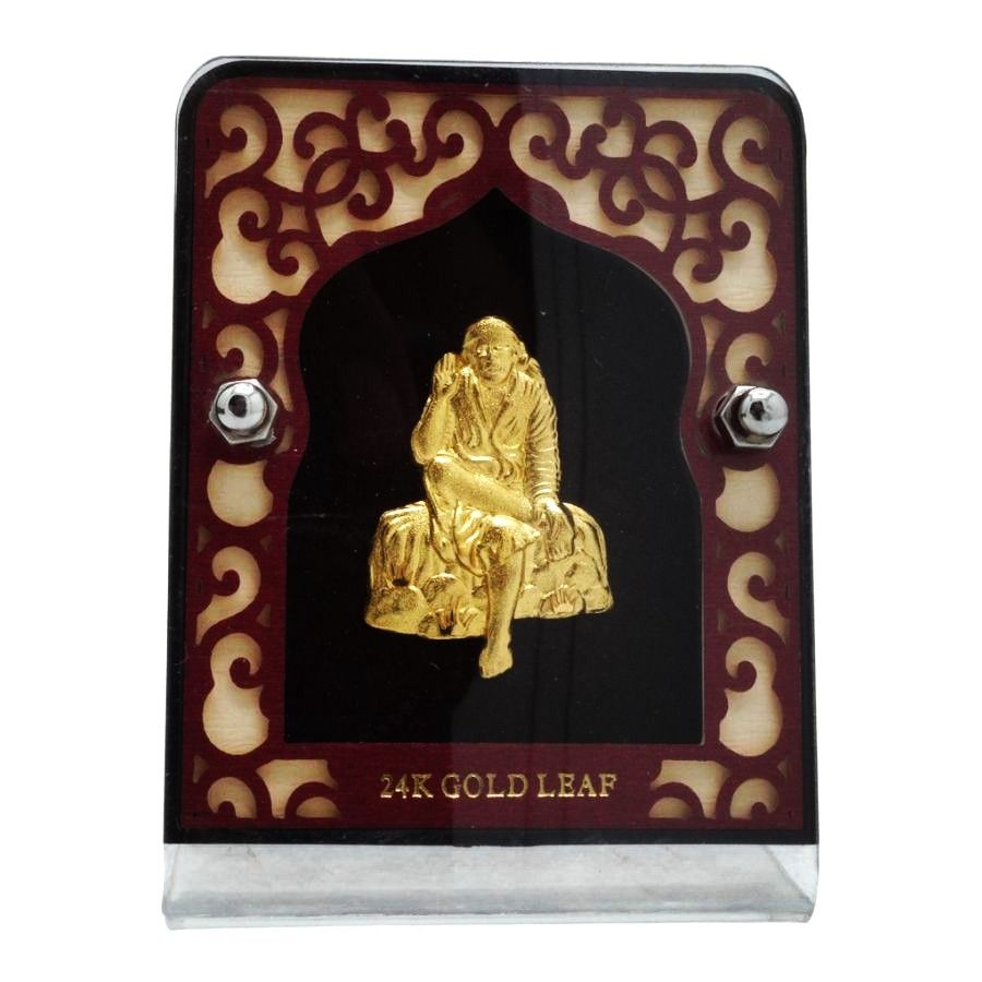 Gold Gift Item 24K Gold Leaf Shirdi Sai Baba Frame For Gifting - GFT60114 front view
