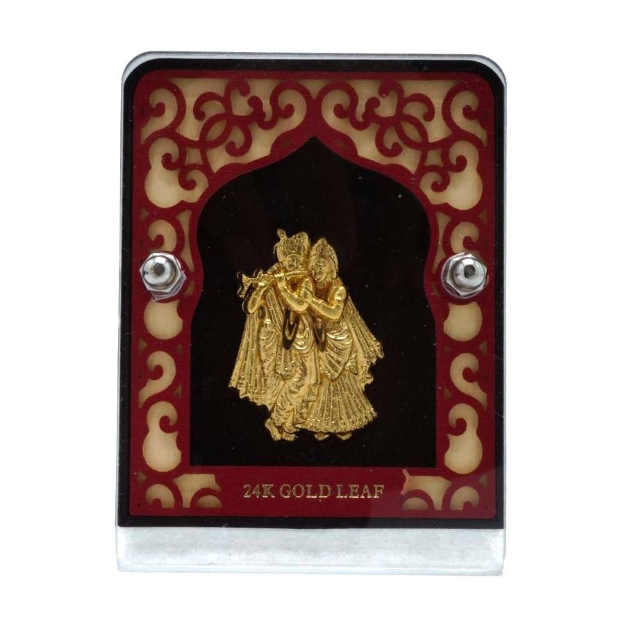 Gold Gift Item 24K Gold Leaf Radha Krishna Frame For Home, Pooja & Gifting - GFT60277 front view