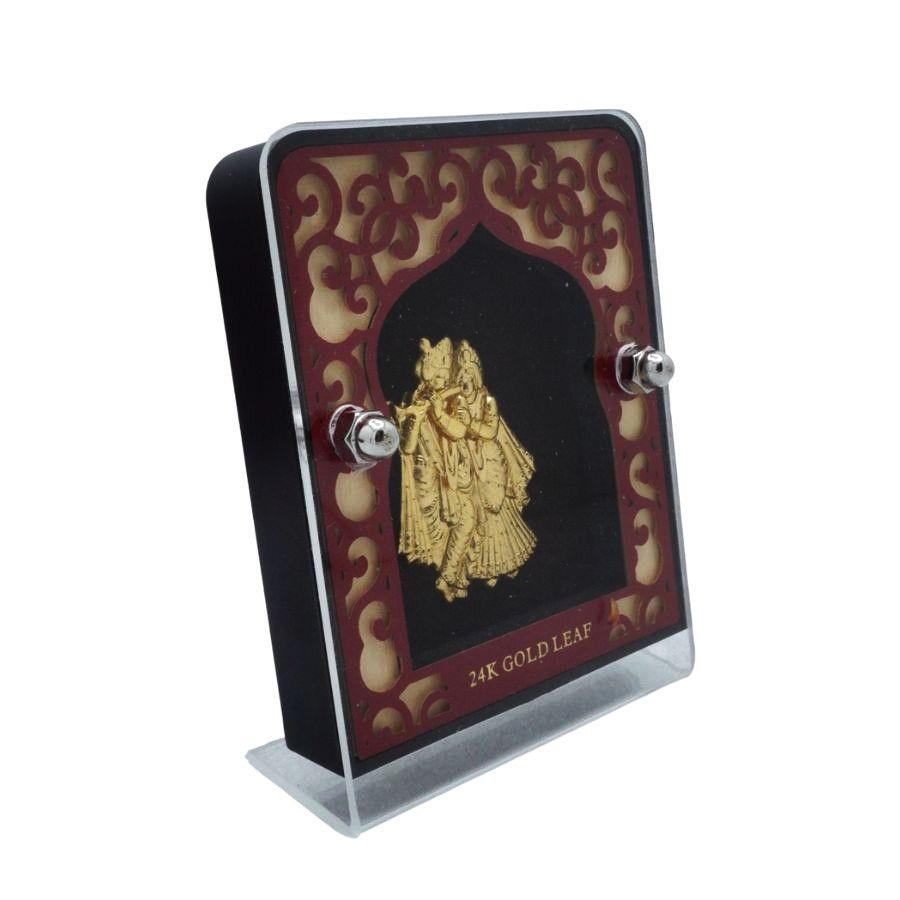 Gold Gift Item 24K Gold Leaf Radha Krishna Frame For Home, Pooja & Gifting - GFT60277 side view