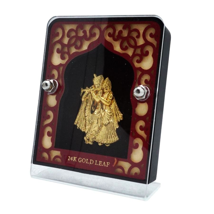 Gold Gift Item 24K Gold Leaf Radha Krishna Frame For Home, Pooja & Gifting - GFT60277 close-up view