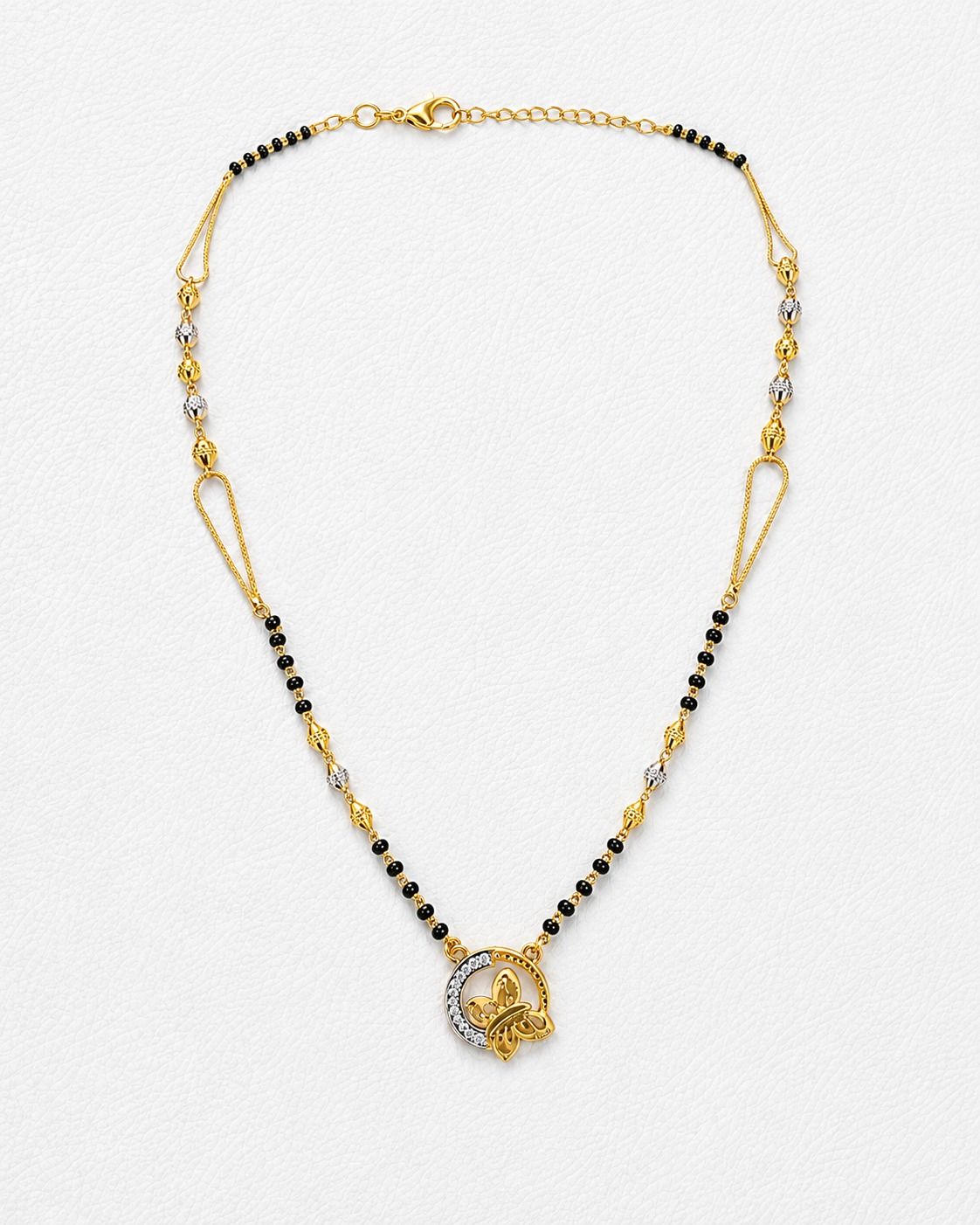 Gold Ganthan Plated Butterfly Mangalsutra Set With Matching Earrings - CGA61399