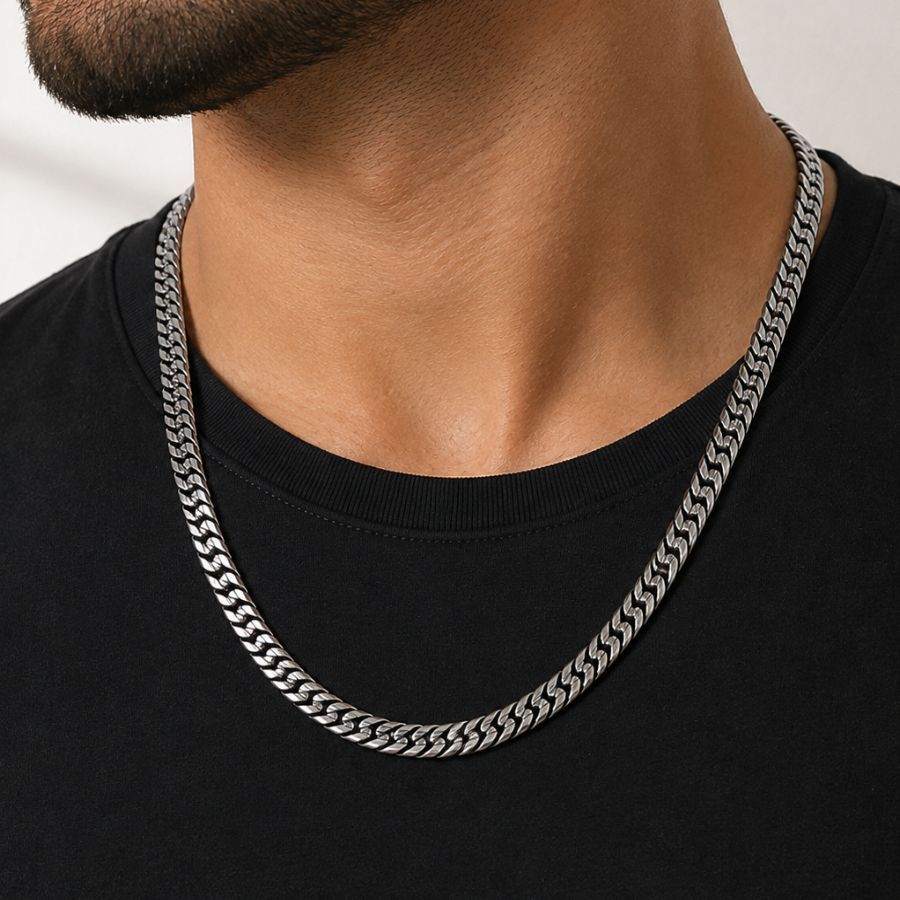 Silver Men’S Oxidized 925 Sterling Silver Textured Chevron Link Chain Necklace - ACC71983 close-up view