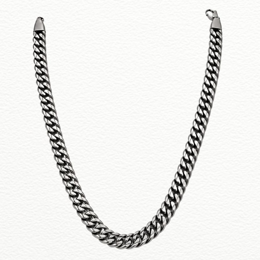Silver Men’S Oxidized 925 Sterling Silver Textured Chevron Link Chain Necklace - ACC71983 front view