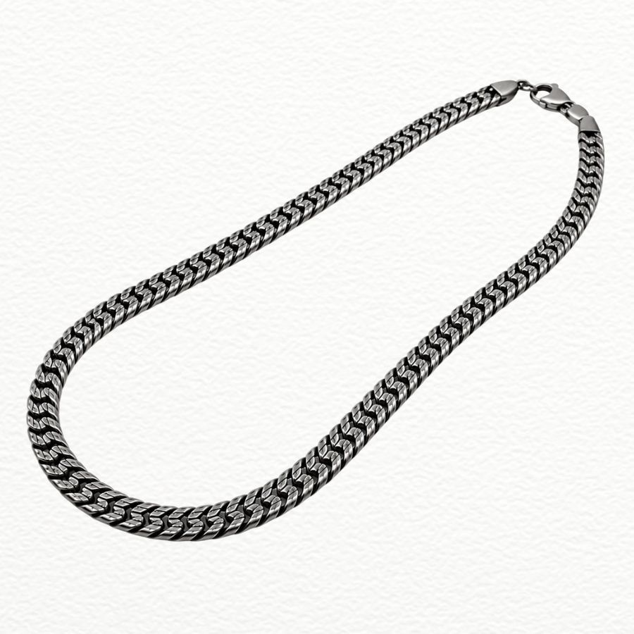 Silver Men’S Oxidized 925 Sterling Silver Textured Chevron Link Chain Necklace - ACC71983 detail view