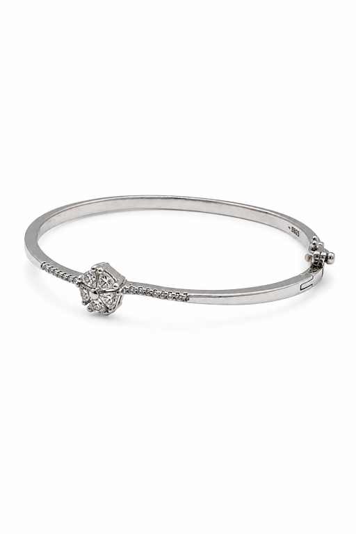 Silver S925 Silver Floral Cluster Stone Bangle Bracelet - ABR62169 detail view