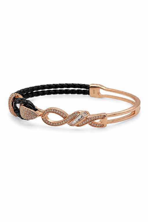 Silver Infinity-Inspired Rose-Gold-Tone & Black Braided Bracelet - ABR62317 detail view
