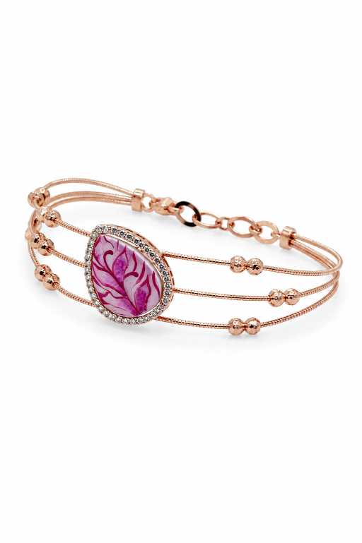 Silver Rose-Gold-Tone Triple-Strand Pink Leaf Motif Bracelet - ABR62026 side view